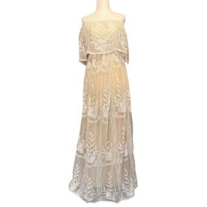 Baltic Born Lace Maxi Dress‎ Off Shoulder Floral Bohemian SZ XS